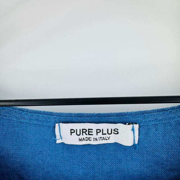 Pure Plus Made In Italy Linen Tunic Top Asymmetrical Button Front Oversized Blue - Picture 3 of 8